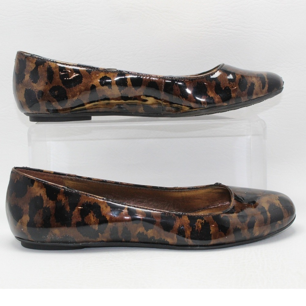 Antonio Melani Leopard Print Patent Leather‎ Ballet Flats Brown Tan Womens 7M